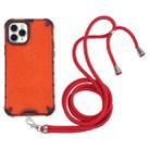 For iPhone 11 Pro Max Shockproof Honeycomb PC + TPU Case with Neck Lanyard (Red) - 1