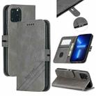 For iPhone 13 Pro Max Stitching Style 2-Color Cow Texture Horizontal Flip PU Leather Case with Holder & Card Slot & Lanyard (Gray) - 1