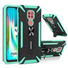For Motorola Moto G9 Play War-god Armor TPU + PC Shockproof Magnetic Protective Case with Folding Holder(Green + Black) - 1
