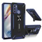 For Motorola Moto G60 War-god Armor TPU + PC Shockproof Magnetic Protective Case with Folding Holder(Blue + Black) - 1