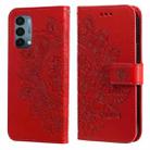 For OnePlus Nord N200 5G 7-petal Flowers Embossing Pattern Horizontal Flip PU Leather Case with Holder & Card Slots & Wallet & Photo Frame(Red) - 1