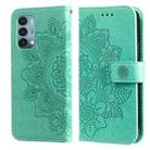 For OnePlus Nord N200 5G 7-petal Flowers Embossing Pattern Horizontal Flip PU Leather Case with Holder & Card Slots & Wallet & Photo Frame(Green) - 1