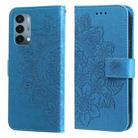 For OnePlus Nord N200 5G 7-petal Flowers Embossing Pattern Horizontal Flip PU Leather Case with Holder & Card Slots & Wallet & Photo Frame(Blue) - 1