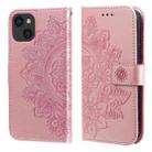 For iPhone 13 7-petal Flowers Embossing Pattern Horizontal Flip PU Leather Case with Holder & Card Slots & Wallet & Photo Frame(Rose Gold) - 1
