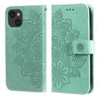 For iPhone 13 7-petal Flowers Embossing Pattern Horizontal Flip PU Leather Case with Holder & Card Slots & Wallet & Photo Frame(Green) - 1