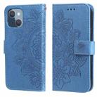 For iPhone 13 mini 7-petal Flowers Embossing Pattern Horizontal Flip PU Leather Case with Holder & Card Slots & Wallet & Photo Frame (Blue) - 1