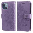 For iPhone 13 mini 7-petal Flowers Embossing Pattern Horizontal Flip PU Leather Case with Holder & Card Slots & Wallet & Photo Frame (Light Purple) - 1