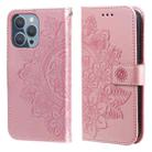 For iPhone 13 Pro 7-petal Flowers Embossing Pattern Horizontal Flip PU Leather Case with Holder & Card Slots & Wallet & Photo Frame (Rose Gold) - 1