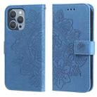For iPhone 13 Pro 7-petal Flowers Embossing Pattern Horizontal Flip PU Leather Case with Holder & Card Slots & Wallet & Photo Frame (Blue) - 1