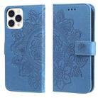 For iPhone 13 Pro Max 7-petal Flowers Embossing Pattern Horizontal Flip PU Leather Case with Holder & Card Slots & Wallet & Photo Frame (Blue) - 1