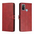 For OPPO A53 / A53s Stitching Style 2-Color Cow Texture Horizontal Flip PU Leather Case with Holder & Card Slot & Lanyard(Red) - 1