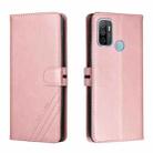 For OPPO A53 / A53s Stitching Style 2-Color Cow Texture Horizontal Flip PU Leather Case with Holder & Card Slot & Lanyard(Rose Gold) - 1