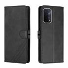 For OPPO A54 5G / A74 5G Stitching Style 2-Color Cow Texture Horizontal Flip PU Leather Case with Holder & Card Slot & Lanyard(Black) - 1