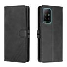 For OPPO A94 5G / A95 5G Stitching Style 2-Color Cow Texture Horizontal Flip PU Leather Case with Holder & Card Slot & Lanyard(Black) - 1
