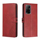 For OPPO A94 5G / A95 5G Stitching Style 2-Color Cow Texture Horizontal Flip PU Leather Case with Holder & Card Slot & Lanyard(Red) - 1