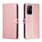For OPPO A94 5G / A95 5G Stitching Style 2-Color Cow Texture Horizontal Flip PU Leather Case with Holder & Card Slot & Lanyard(Rose Gold) - 1
