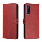 For Realme 7 Asia / Realme 7 Global Stitching Style 2-Color Cow Texture Horizontal Flip PU Leather Case with Holder & Card Slot & Lanyard(Red) - 1