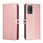 For Realme 8 5G Stitching Style 2-Color Cow Texture Horizontal Flip PU Leather Case with Holder & Card Slot & Lanyard(Rose Gold) - 1
