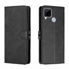 For Realme C15 Stitching Style 2-Color Cow Texture Horizontal Flip PU Leather Case with Holder & Card Slot & Lanyard(Black) - 1