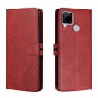 For Realme C15 Stitching Style 2-Color Cow Texture Horizontal Flip PU Leather Case with Holder & Card Slot & Lanyard(Red) - 1