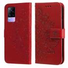 For vivo V21e 7-petal Flowers Embossing Pattern Horizontal Flip PU Leather Case with Holder & Card Slots & Wallet & Photo Frame(Red) - 1