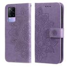 For vivo Y73 2021 7-petal Flowers Embossing Pattern Horizontal Flip PU Leather Case with Holder & Card Slots & Wallet & Photo Frame(Light Purple) - 1