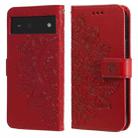 For Google Pixel 6 7-petal Flowers Embossing Pattern Horizontal Flip PU Leather Case with Holder & Card Slots & Wallet & Photo Frame(Red) - 1