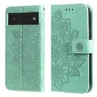 For Google Pixel 6 7-petal Flowers Embossing Pattern Horizontal Flip PU Leather Case with Holder & Card Slots & Wallet & Photo Frame(Green) - 1