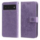 For Google Pixel 6 7-petal Flowers Embossing Pattern Horizontal Flip PU Leather Case with Holder & Card Slots & Wallet & Photo Frame(Light Purple) - 1