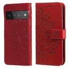 For Google Pixel 6 Pro 7-petal Flowers Embossing Pattern Horizontal Flip PU Leather Case with Holder & Card Slots & Wallet & Photo Frame(Red) - 1