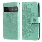 For Google Pixel 6 Pro 7-petal Flowers Embossing Pattern Horizontal Flip PU Leather Case with Holder & Card Slots & Wallet & Photo Frame(Green) - 1