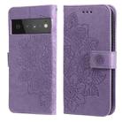 For Google Pixel 6 Pro 7-petal Flowers Embossing Pattern Horizontal Flip PU Leather Case with Holder & Card Slots & Wallet & Photo Frame(Light Purple) - 1