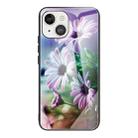 For iPhone 13 Tempered Glass + TPU Border Protective Case(Flowers) - 1