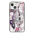 For iPhone 13 Tempered Glass + TPU Border Protective Case(Flowers and Butterflies) - 1