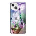 For iPhone 13 mini Tempered Glass + TPU Border Protective Case (Flowers) - 1