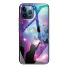 For iPhone 13 Pro Tempered Glass + TPU Border Protective Case (Cat and Butterfly) - 1