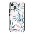 For iPhone 13 Colorful Painted Glass Shockproof Protective Case(Leaves) - 1