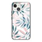 For iPhone 13 mini Colorful Painted Glass Shockproof Protective Case (Leaves) - 1