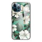 For iPhone 13 Pro Colorful Painted Glass Shockproof Protective Case (White Flower) - 1