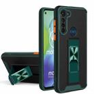 For Motorola Moto G8 Power Dual-color Skin Feel TPU + PC Magnetic Shockproof Case with Invisible Holder(Dark Green) - 1