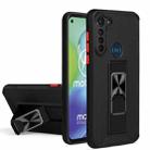 For Motorola Moto G8 Power Dual-color Skin Feel TPU + PC Magnetic Shockproof Case with Invisible Holder(Black) - 1