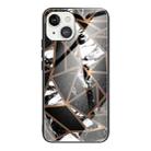 For iPhone 13 Abstract Marble Pattern Glass Protective Case(Rhombus Black) - 1