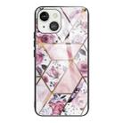 For iPhone 13 Abstract Marble Pattern Glass Protective Case(Rhombus Rose) - 1