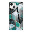 For iPhone 13 Abstract Marble Pattern Glass Protective Case(Rhombus Dark Green) - 1