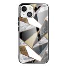 For iPhone 13 Abstract Marble Pattern Glass Protective Case(Rhombus Golden) - 1