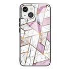 For iPhone 13 mini Abstract Marble Pattern Glass Protective Case (Rhombus White Purple) - 1