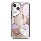 For iPhone 13 mini Abstract Marble Pattern Glass Protective Case (Rhombus Orange Purple) - 1
