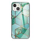 For iPhone 13 mini Abstract Marble Pattern Glass Protective Case (Rhombus Green) - 1