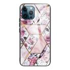 For iPhone 13 Pro Max Abstract Marble Pattern Glass Protective Case (Rhombus Rose) - 1