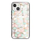 For iPhone 13 mini Marble Tempered Glass Back Cover TPU Border Case (HCBL-16) - 1
